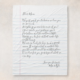 Cobertor De Velo Carta Manuscrita Personalizada Mãe de Mensagem de 
