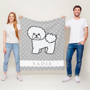Cobertor De Velo Cartoon Bichon Frise Dog E Cinza De Nome Personali