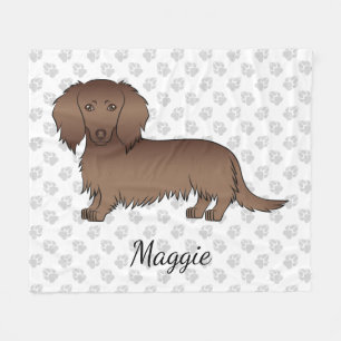 Cobertor De Velo Cartoon de Cabelo Longo de Chocolate Cão e Nome