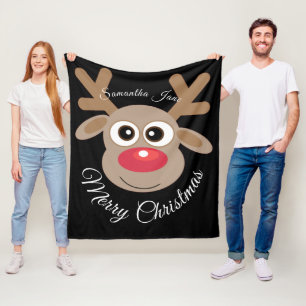 Cobertor De Velo Cartoon de Reindea de Natal - Script Branco Preto