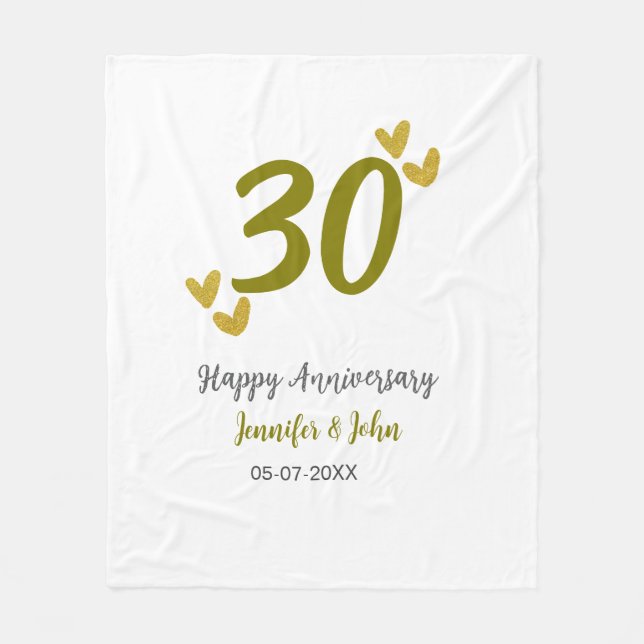 Cobertor De Velo casal 30 feliz ouro cinza de aniversário (Frente)