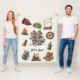 Cobertor De Velo Casal de Esqui Vintage Xmas Raccoon ao ar livre