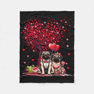 Cobertor De Velo Casal de Pugs Cotume Árvore do Dia dos Namorados C