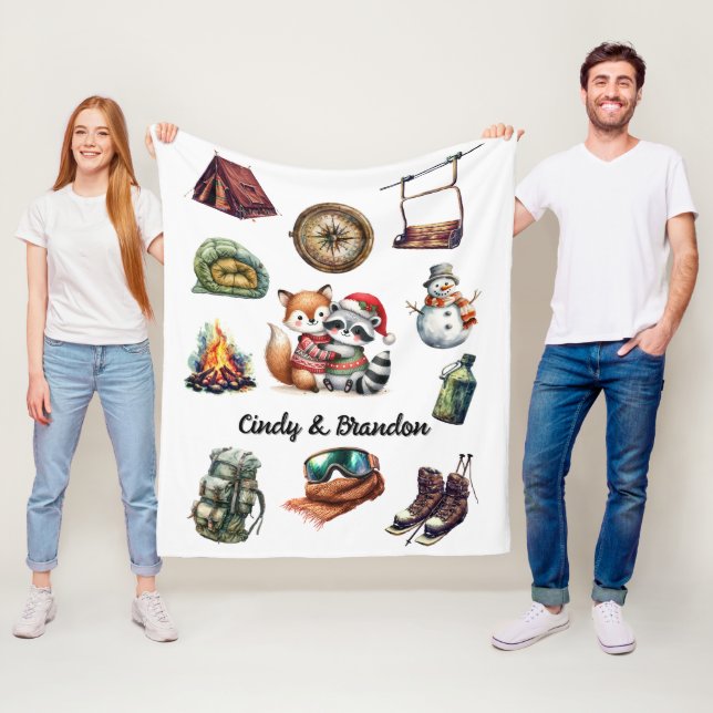 Cobertor De Velo Casal Feriado de Natal no Exterior da Fox Raccoon  (In Situ)