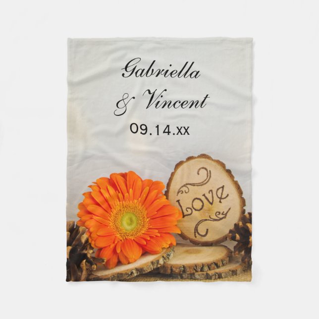 Cobertor De Velo Casamento Rustic Orange Daisy Woodland (Frente)