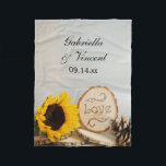 Cobertor De Velo Casamento rústico da floresta do girassol<br><div class="desc">Personalize a cobertura rústica encantador do velo do casamento da floresta do girassol com os nomes dos noivos e da data da cerimónia de casamento para criar um presente acolhedor da lembrança. Este delicado e confortavelmente cobertura nuptial temático da natureza caracteriza uma fotografia floral encantador de uma flor amarela do...</div>