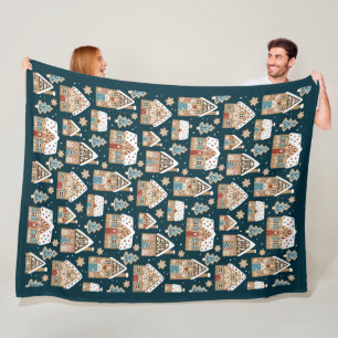 Cobertor De Velo Casas de pão de especiarias e biscoitos, Natal azu