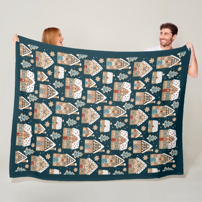 Cobertor De Velo Casas de pão de especiarias e biscoitos, Natal azu (In Situ)