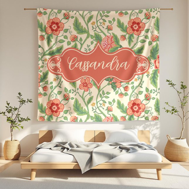 Cobertor De Velo Cassandra Cream Art Nouveau Floral Vine (detail)