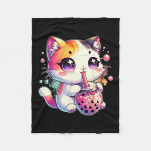 Cobertor De Velo Cat Boba Tea Anime Japonês Kawaii Neko Bubble Tea