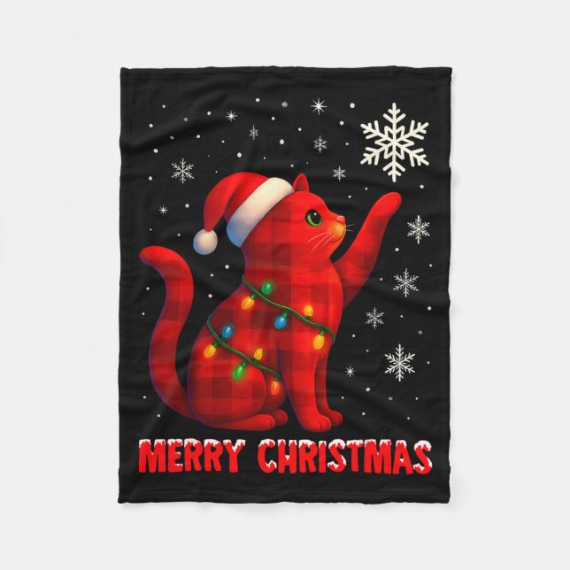 Cobertor De Velo Cat Christmas Light Reindeer Santa Christmas Cat L (Frente)