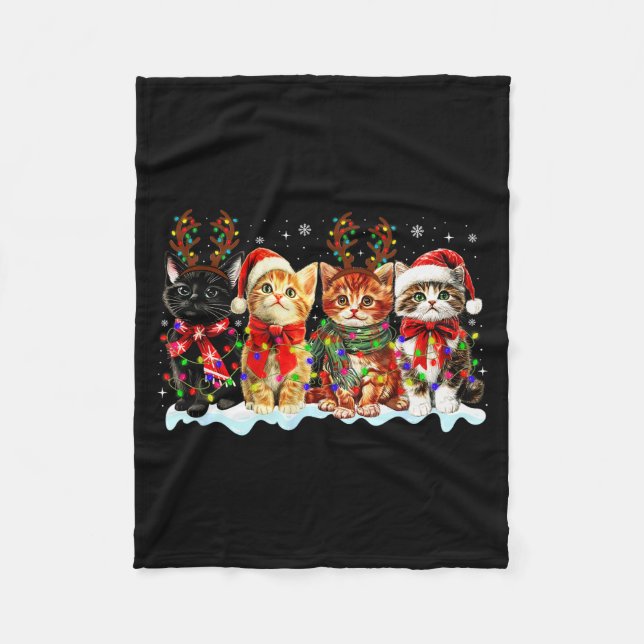 Cobertor De Velo Cat Christmas Lights Reindeer Santa Cat Lover Xmas (Frente)