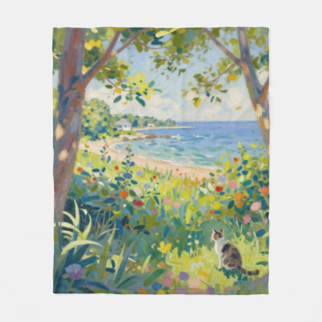 Cobertor De Velo Cat Flowers And Sea (Frente)