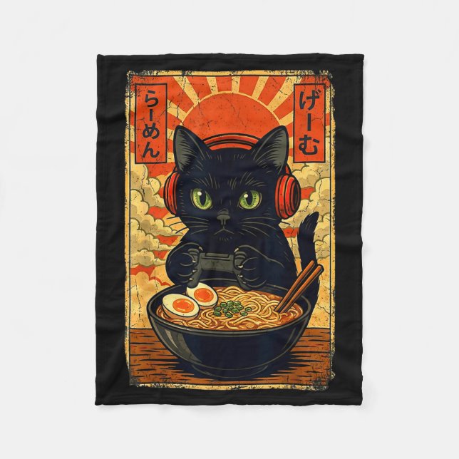 Cobertor De Velo Cat Gamer Men Anime Kawaii Funny Gaming Headset Ca (Frente)