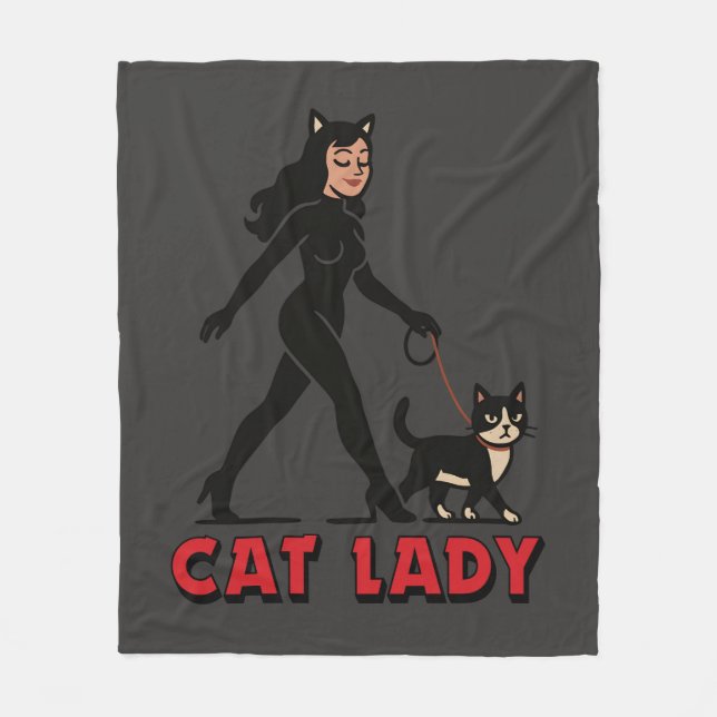 Cobertor De Velo Cat Lady - Tuxedo Cats Lover - Comic Art Graphic (Frente)