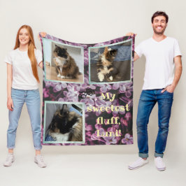 Cobertor De Velo Cat photo collage purple flower Fleecedecke