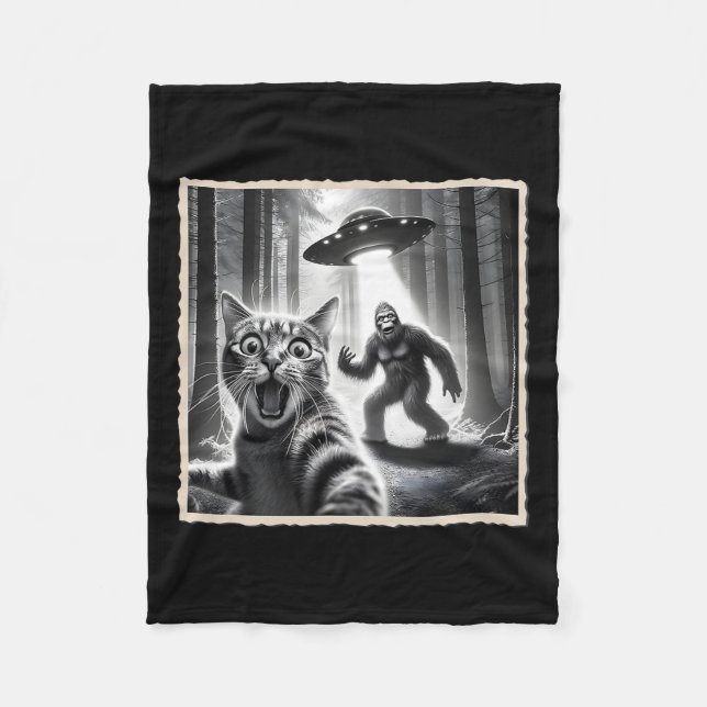 Cobertor De Velo Cat Selfie Com Pé Grande E Ufo Engraçado Sasquatch (Frente)