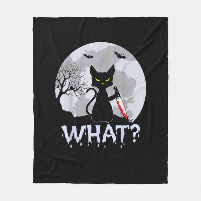 Cobertor De Velo Cat What_ Murderous Black Cat Com Knife Halloween (Frente)