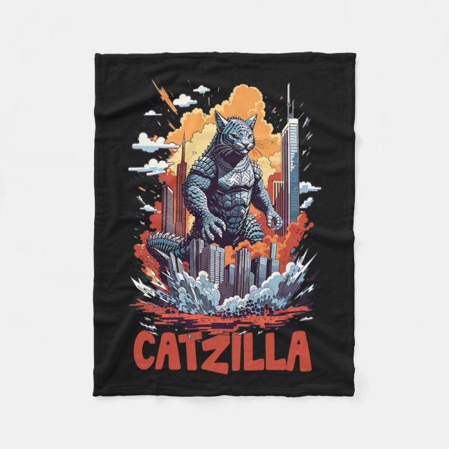 Cobertor De Velo Catzilla Cat City Skyline Funny (Frente)