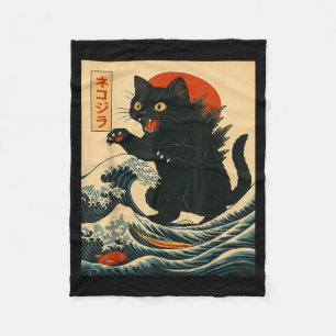 Cobertor De Velo Catzilla Gato Arte Japonês Gato Engraçado Para Hom