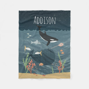 Cobertor De Velo Cáucaso e Crianças Orca do Oceano Noturno Whimsi