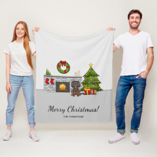 Cobertor De Velo Cavaleiro Preto E Tan Em Uma Sala De Natal E Texto