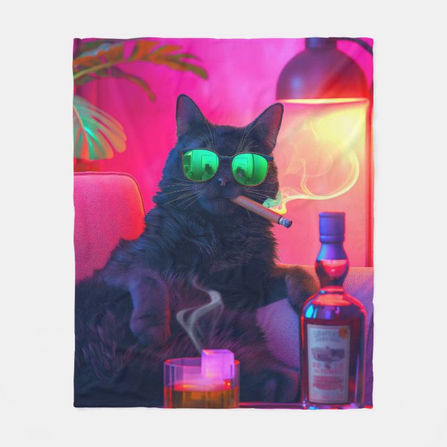 Cobertor De Velo Cavalheiro Bebendo Gato Whiskey | Bar engraçado (Frente)