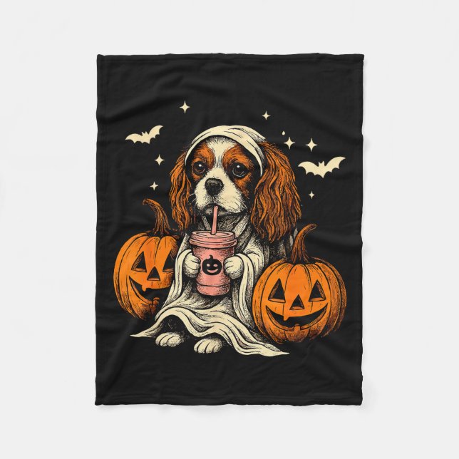 Cobertor De Velo Cavalier King Charles Spaniel Ghost Halloween Cava (Frente)