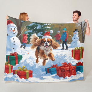 Cobertor De Velo Cavalier King Charles Spaniel na neve com Natal