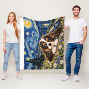 Cobertor De Velo Cavalier King Charles Spaniel Noite Estrelada Flor