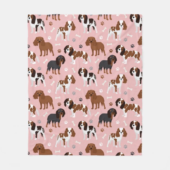 Cobertor De Velo Cavalier King Charles Spaniel Paws e Bones Fleec (Frente)