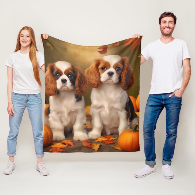 Cobertor De Velo Cavalier King Charles Spaniel Puppy Autumn Pumpkin (In Situ)