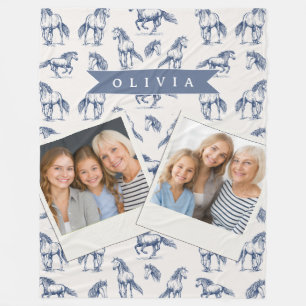 Cobertor De Velo Cavalo Azul Vintage Personalizado Clássico Country