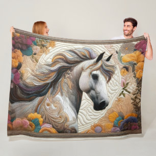 Cobertor De Velo Cavalo Branco Inclinado e Flores