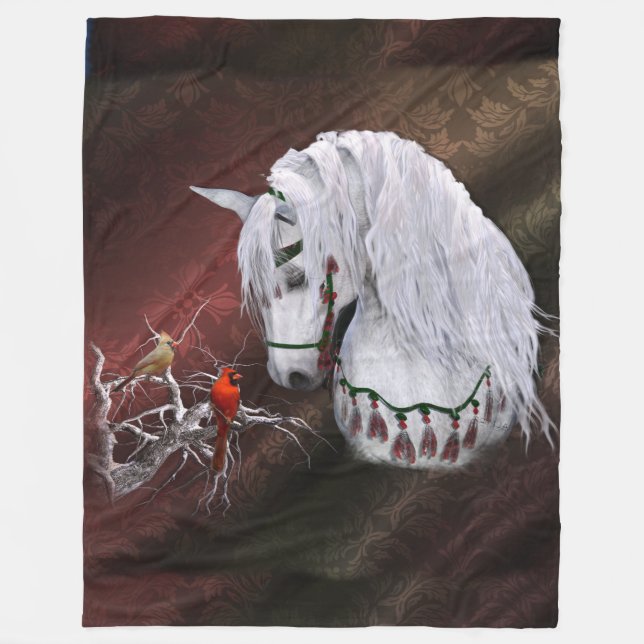 Cobertor De Velo Cavalo de Natal e Cardeal Fleece (Frente)