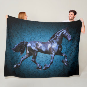 Cobertor De Velo Cavalo Frísia, trote de garanhão preto, azul
