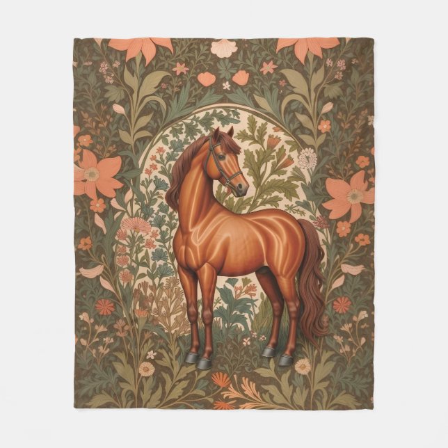 Cobertor De Velo Cavalo Marrom Linda Inspirado em William Morris (Frente)