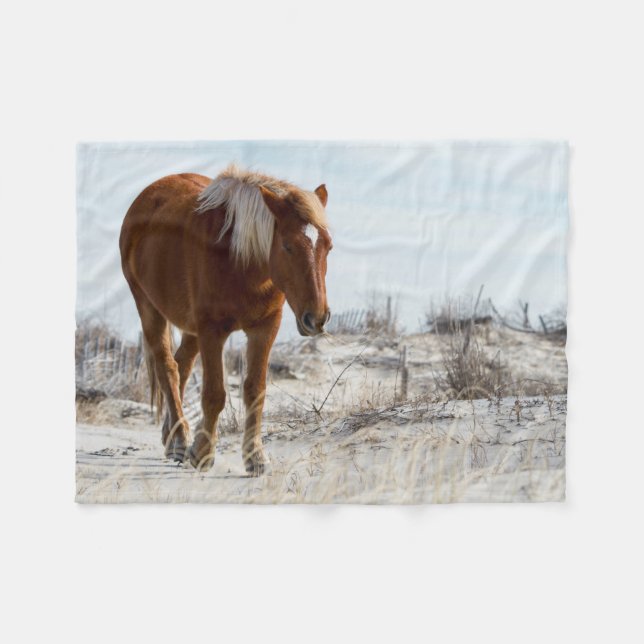 Cobertor De Velo Cavalo selvagem em dunas (Frente (Horizontal))