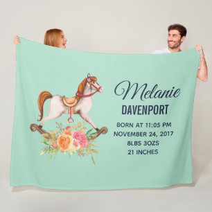 Cobertor De Velo Cavalo Vintage Rocking com Buquê Floral Novo Bebê