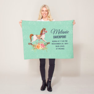 Cobertor De Velo Cavalo Vintage Rocking com Buquê Floral Novo Bebê