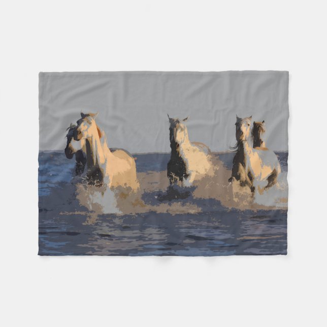Cobertor De Velo Cavalos do mar - Cavalos selvagens (Frente (Horizontal))