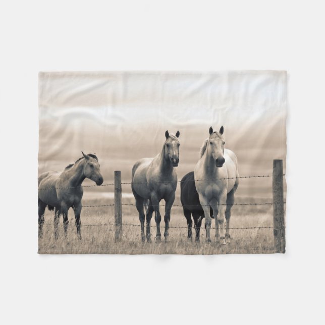 Cobertor De Velo Cavalos Quarto de Milha na Pradaria Canadense (Frente (Horizontal))