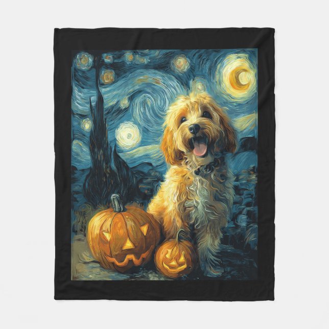 Cobertor De Velo Cavapoo Cachorro Fofo Dia das Bruxas Abóbora Jack  (Frente)
