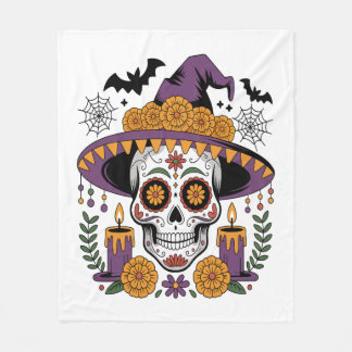 Cobertor De Velo Caveira com Chapéu de Bruxa Vetor de Halloween