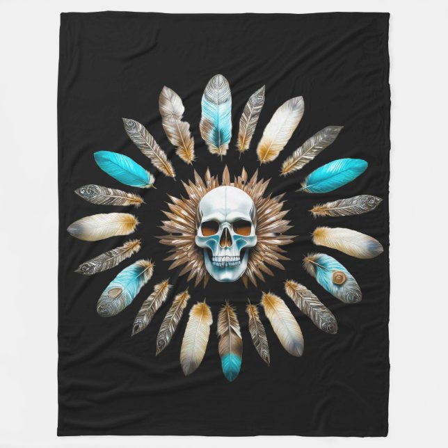 Cobertor De Velo Caveira e Penas 01 (Frente)