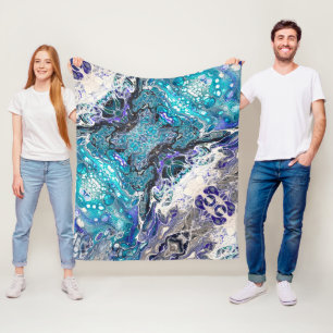Cobertor De Velo Células de Pintura Abstrata Azul Turquesa Preto Br