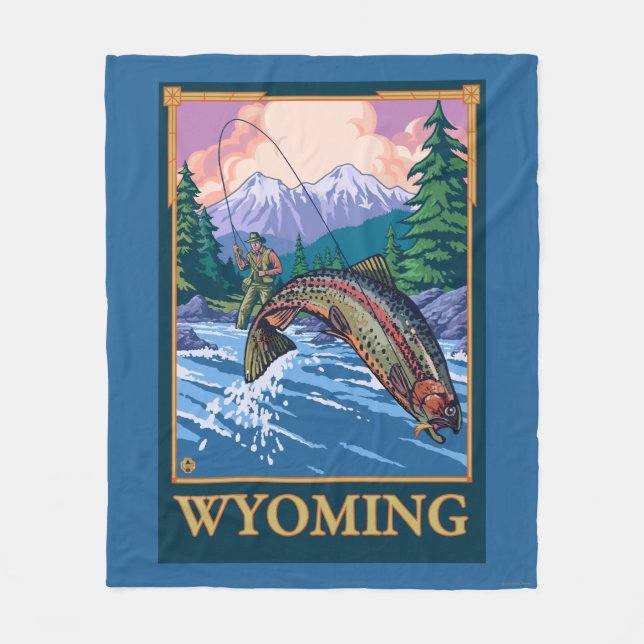 Cobertor De Velo Cena da pesca com mosca - Wyoming (Frente)