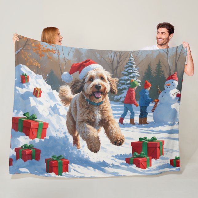 Cobertor De Velo Cena de neve festiva de Natal Bernedoodle (In Situ)