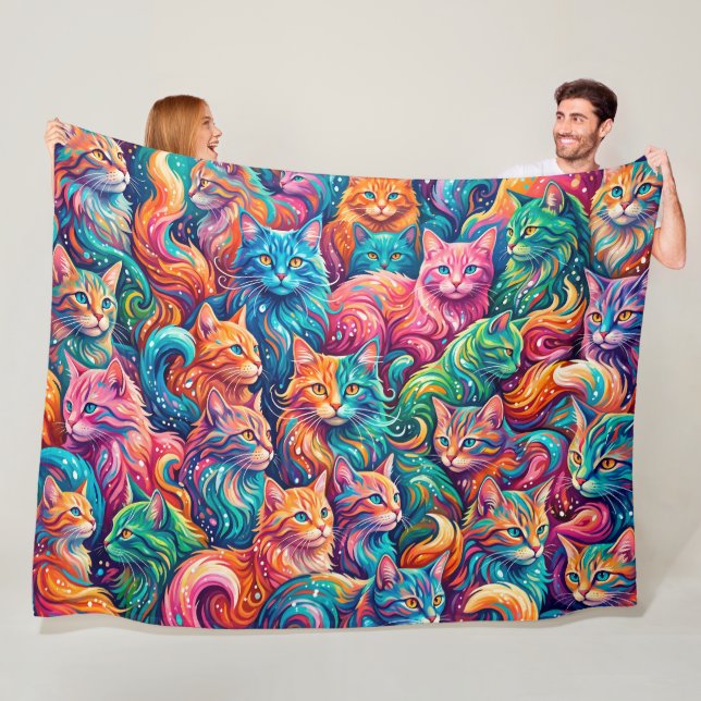 Cobertor De Velo Cena de Sonho de Gato Vibrante – Boho Psicodélico (In Situ)