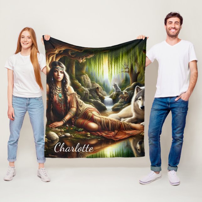 Cobertor De Velo Cena pacífica: Índio nativo e lobo (In Situ)